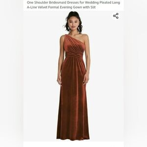 POMUYOO size4 Copper Color Velvet 1 Shoulder Sleeveless Side Zip & Deep Leg Slit